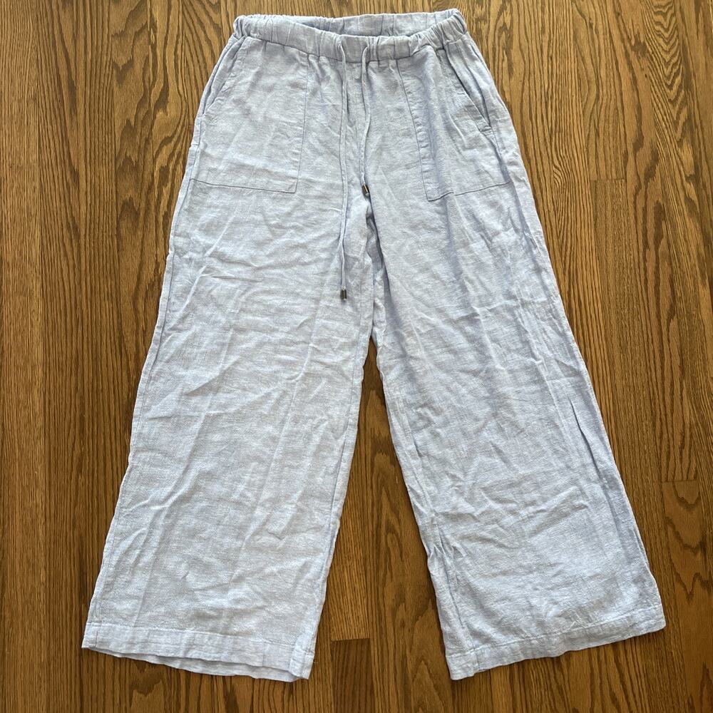 Cable & Gauge Studio Womens Medium Linen Blend Wide Leg Pants Light Blue Coastal